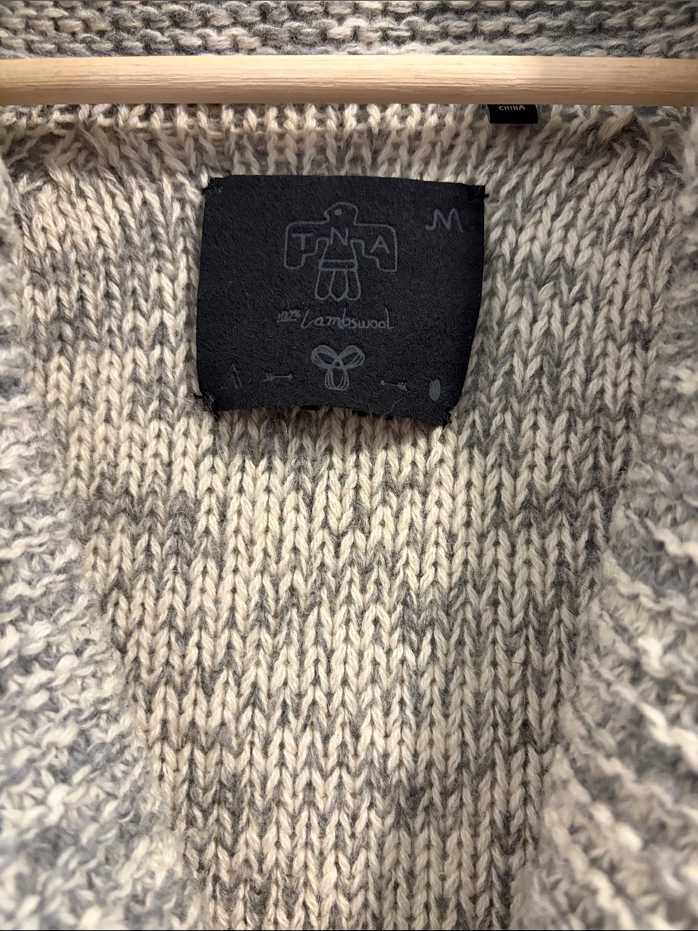 TNA Boyfriend Shawl Collar Lambswool Cardigan Sweater in Cream, Gray and Black - Picture 3 of 6